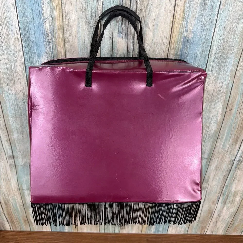 Vintage 2002 Bratz Pink Metallic Faux Fur Travel Carry Case 3 Storage Files Bag